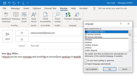 outlook check spelling before sending|outlook spell check not working.